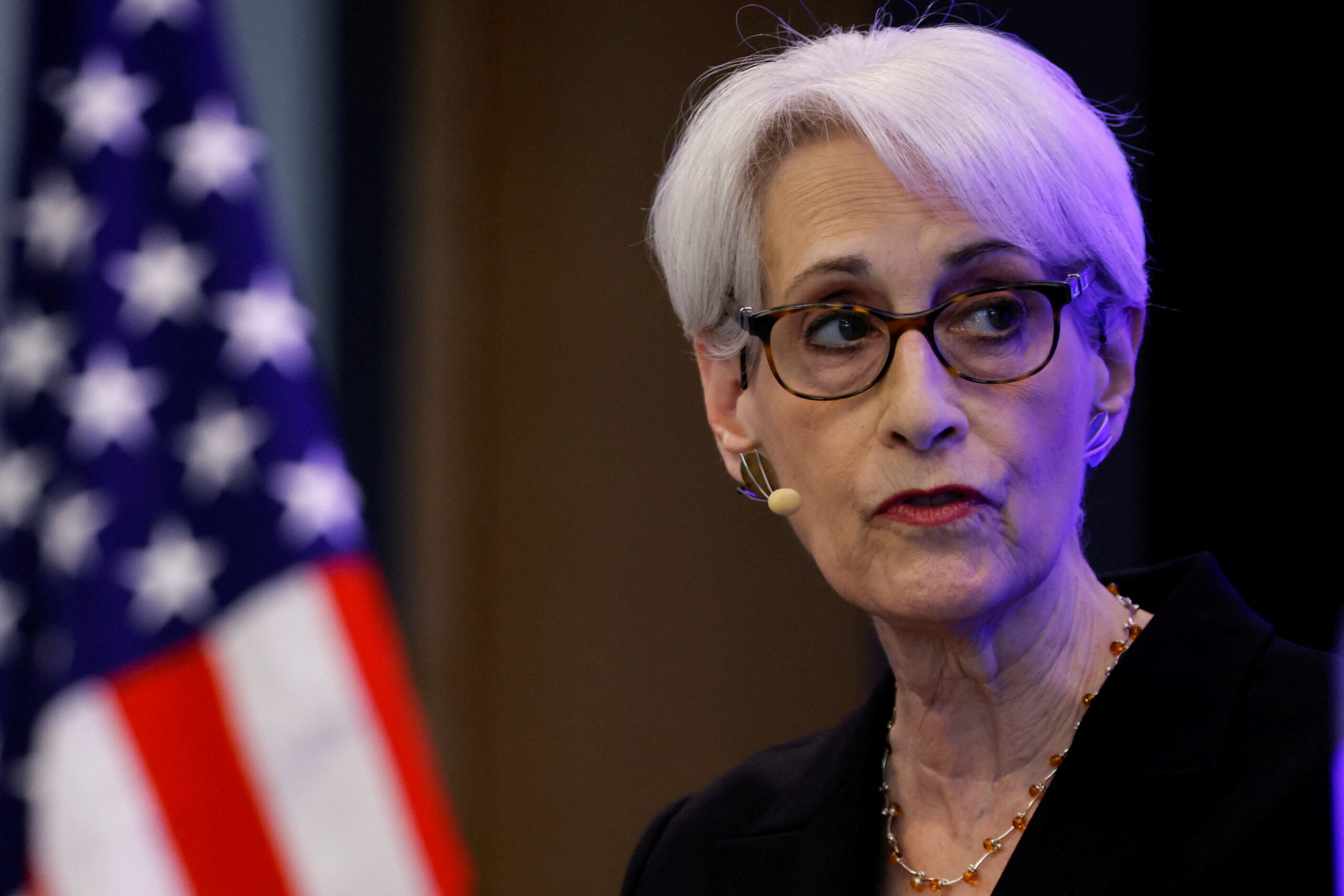 FILE PHOTO: U.S. Deputy Secretary of State Wendy Sherman speaks during a panel with the Friends of Europe in Brussels, Belgium, April 21, 2022. REUTERS/Johanna Geron/File Photo