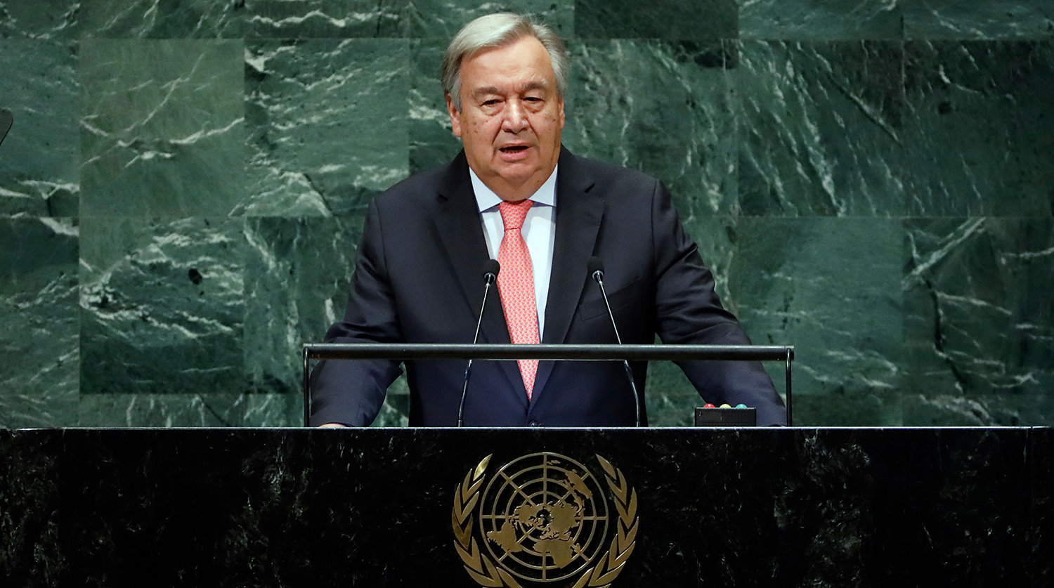 U.N. Secretary General Antonio Guterres addresses the 73rd session of the United Nations General Assembly, at U.N. headquarters, Tuesday, Sept. 25, 2018. (AP Photo/Richard Drew)