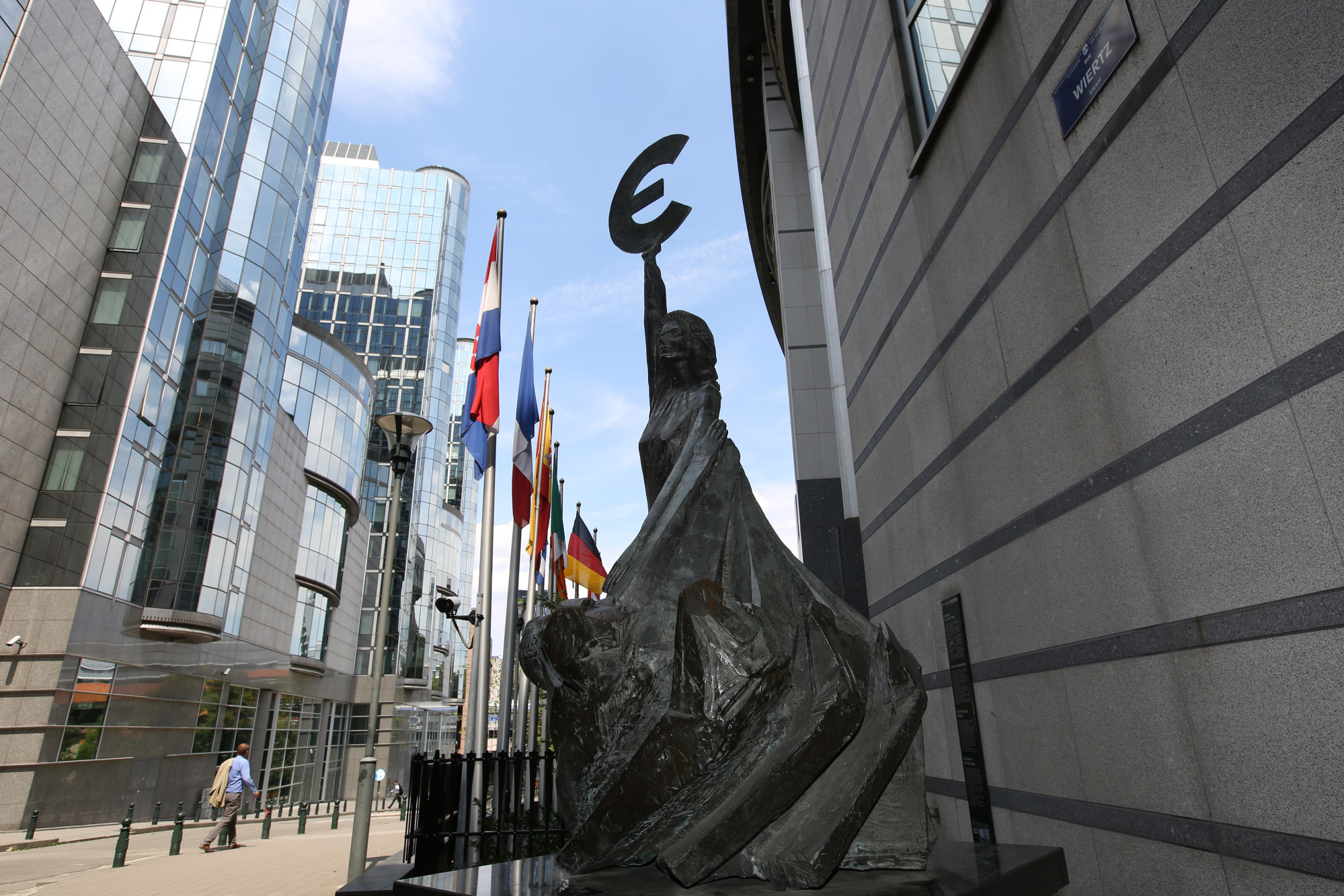 The bronze statue 'Europe' is pictured outside the European Union (EU) parliament building in Brussels, Belgium, on Monday, July 17, 2018. Photographer: Yuriko Nakao/ Bloomberg